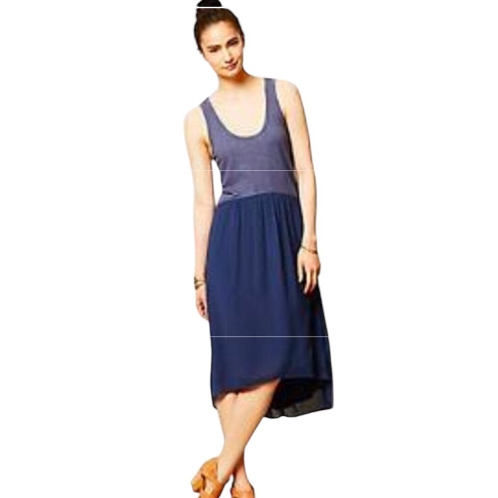 Anthropologie Tulipan Dress by Left of Center SZ S Cotton Rayon Periwinkle Hi Lo